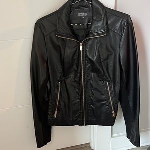 Kenneth Cole Reaction, faux leather jacket, women’s, black, gold, medium